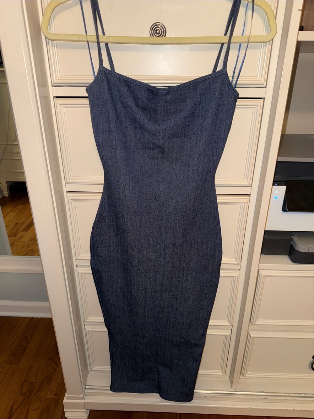 naked wardrobe Dark Blue Denim Spaghetti-Strap Midi Dress